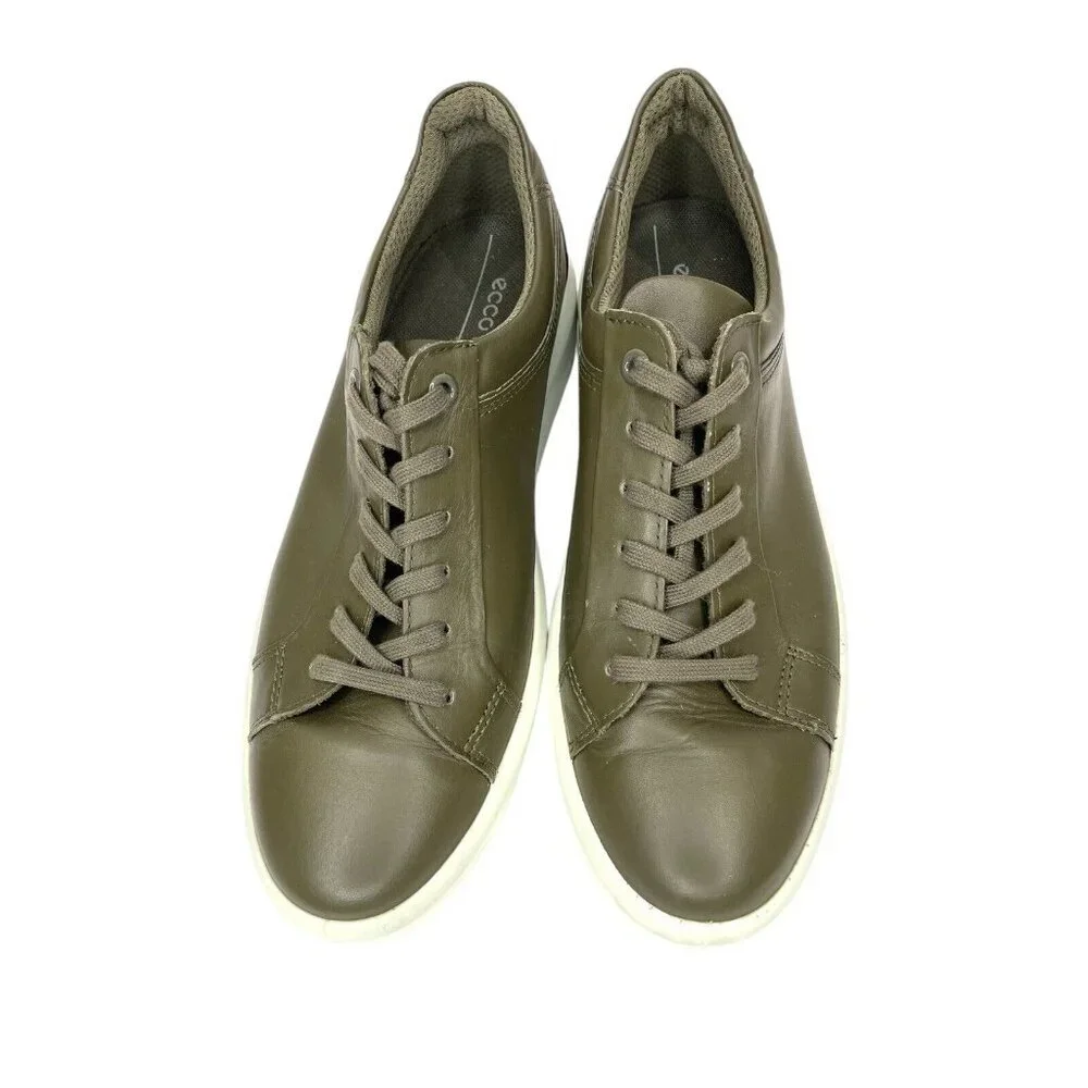ECCO Soft 9 II Sneakers Leather Tarmac Olive Green SZ 39 EU 8-8.5 US